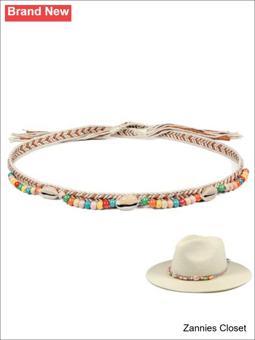 🤠 Beaded Cowboy Hat Band Faux Leather Nylon Seashell Western Hat Accessory